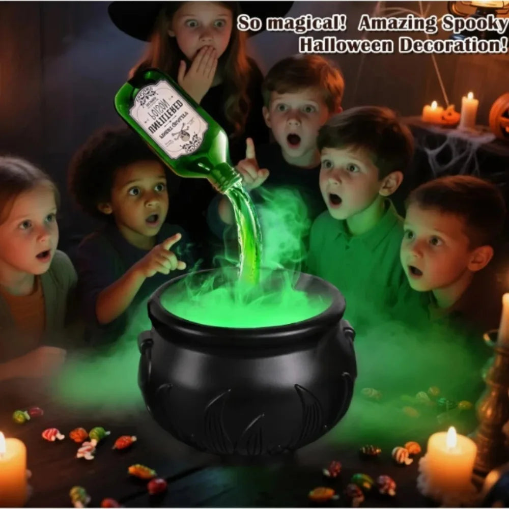 Witch’s Cauldron with Smoke, Skeleton & LED Light – Haunted Halloween Prop