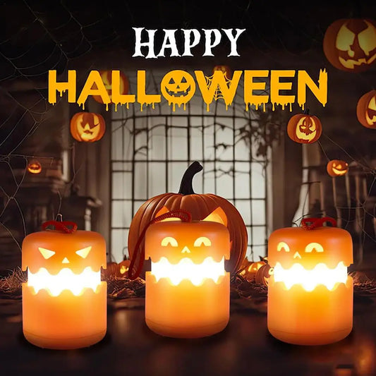 Foldable LED Pumpkin Lantern with Ghost Face – Halloween Bedside & Party Light