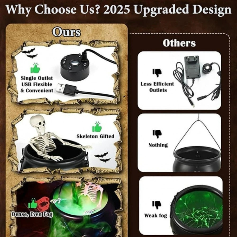 Witch’s Cauldron with Smoke, Skeleton & LED Light – Haunted Halloween Prop