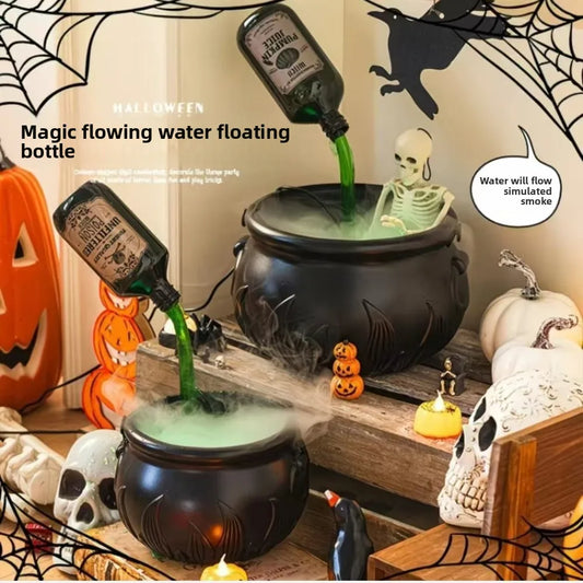 Witch’s Cauldron with Smoke, Skeleton & LED Light – Haunted Halloween Prop