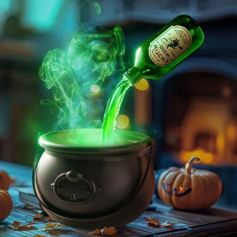 Witch’s Cauldron with Smoke, Skeleton & LED Light – Haunted Halloween Prop